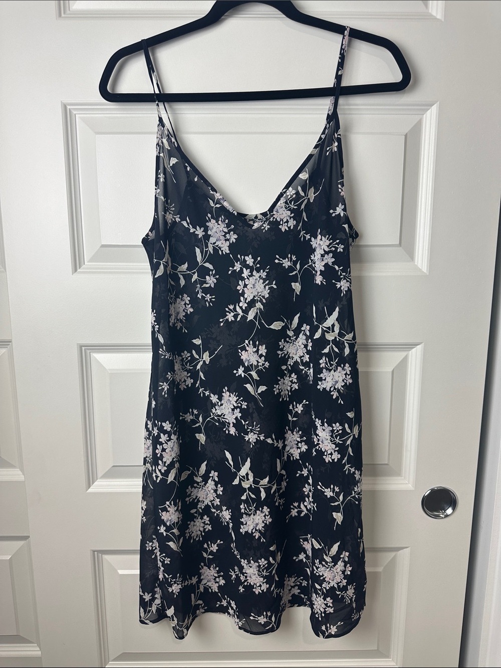 Calvin Klein Black White Floral Slip Dress Blooms Sheer Large Fairycore 90s Y2K